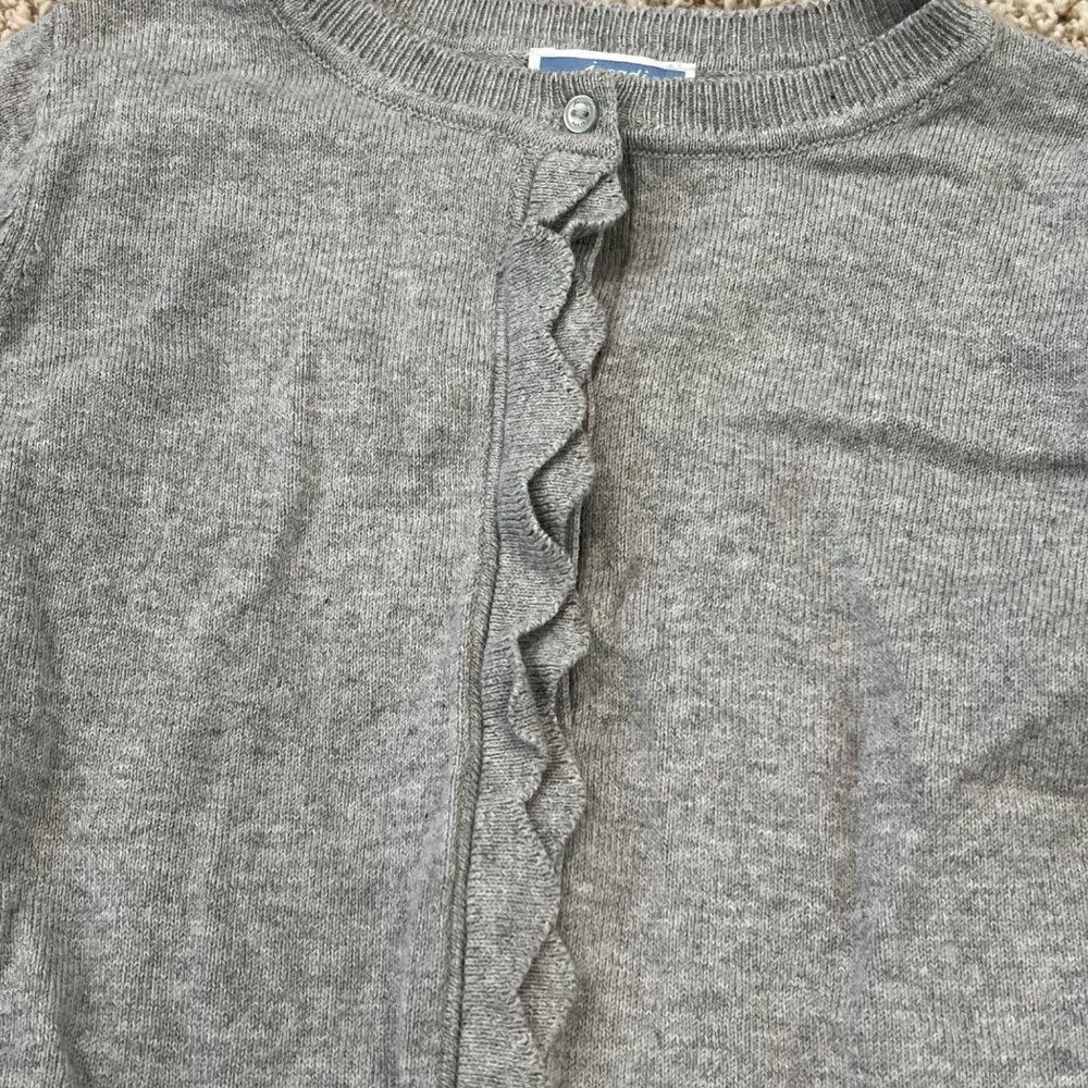 Jacadi Paris Girls 6 Gray Ruffle Button Cardigan Cotton/Cashmere Blend - Picture 3 of 5